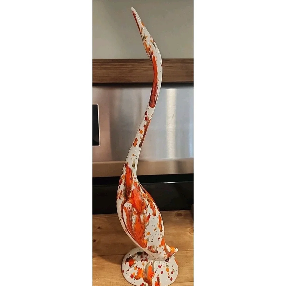 Vintage Mid Century‎ Drip Glaze Set of 2 Crane Bird Egret Figurines Ceramic